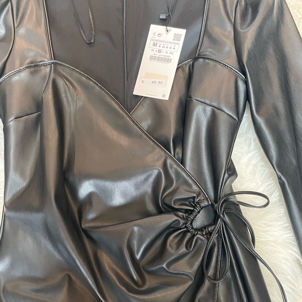 Zara faux leather long sleeve mini dress size medium brand new with tags